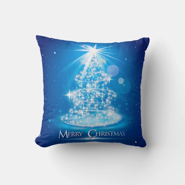 Magisch Sparkling Blue Christmas Tree Square Kissen (Vorderseite)