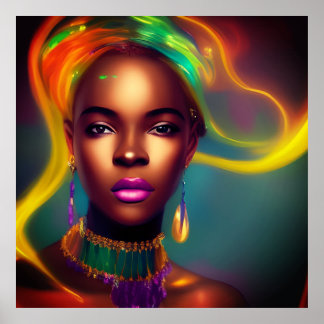 Magische Afrikanische Regenbogenfrau farbenfroh Poster