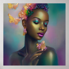 Magische Afrikanische Regenbogenschmetterlingsfrau Poster