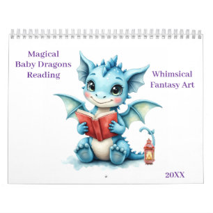 Magische Baby Dragons Reading Whimsisfantasy Art Kalender