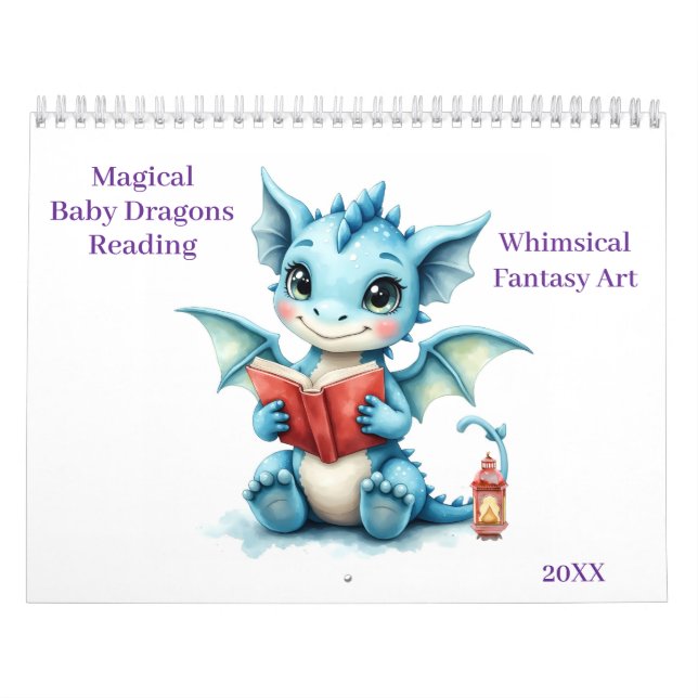 Magische Baby Dragons Reading Whimsisfantasy Art Kalender (Titelbild)
