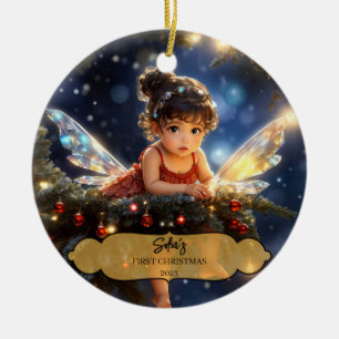 Magische Baby Fee mit Flügeln in einem Weihnachtsb Keramik Ornament