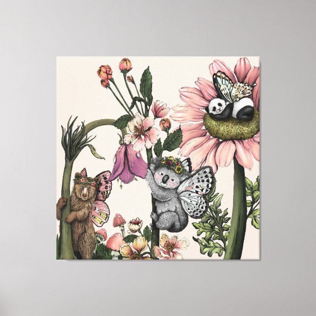 Magische Bärenfairies Botanische Mauer Kunstdrucke Leinwanddruck (Vorderseite)