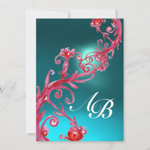 MAGISCHE BEEREN 3, MONOGRAM aquamarin rot blau Einladung