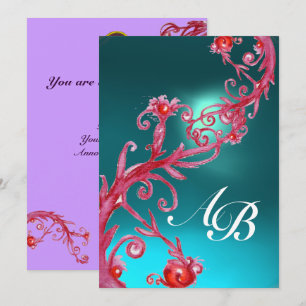 MAGISCHE BEEREN 3, MONOGRAM Aquamarinblau Einladung