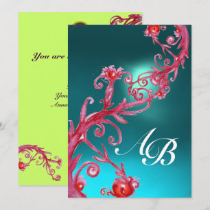 MAGISCHE BEEREN 3, MONOGRAMM AQUAMARIN rot blau Einladung