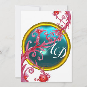 MAGISCHE BEEREN 4, MONOGRAMM blau aquamarin Einladung