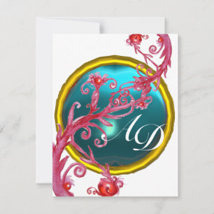MAGISCHE BEEREN 4, MONOGRAMM blau aquamarin Einladung
