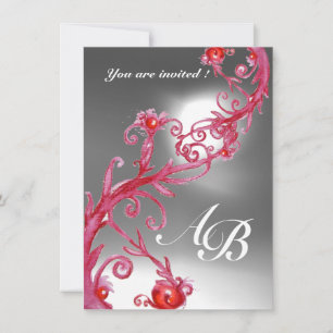 MAGISCHE BEEREN 4, MONOGRAMM rot weiß Kristall Einladung