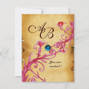 MAGISCHE BEEREN  MONOGRAMM  Pergament Blau Saphir Einladung
