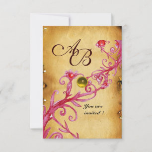 MAGISCHE BEEREN  MONOGRAMM  Pergament Gelb rsvp Einladung