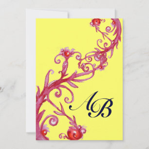 MAGISCHE BEEREN, MONOGRAMM rot gelb lila schwarz Einladung