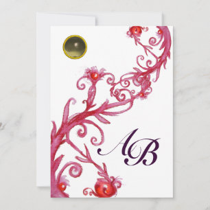 MAGISCHE BEEREN, MONOGRAMM rot grau weiß lila schw Einladung