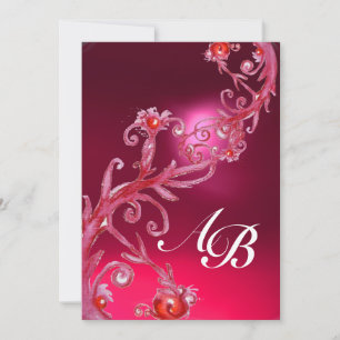 MAGISCHE BEEREN, MONOGRAMM rot lila weiß Einladung