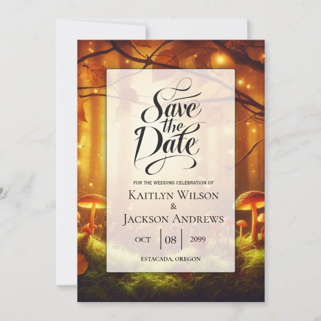 Magische Bernsteinwald-Märchenhochzeit Save The Date (Vorderseite)