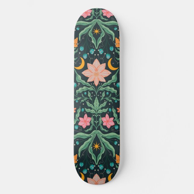 Magische Blume in der Sternennacht Skateboard (Vorderseite)