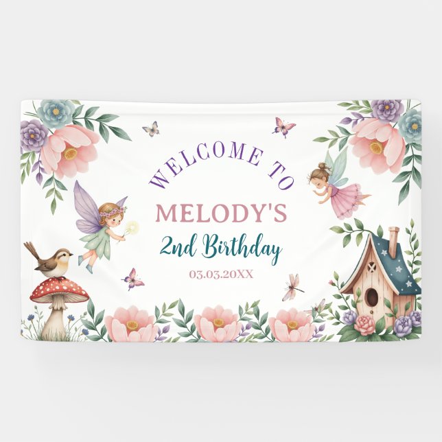 Magische Blumenfee 2. Geburtstagsbanner Banner (Horizontal)