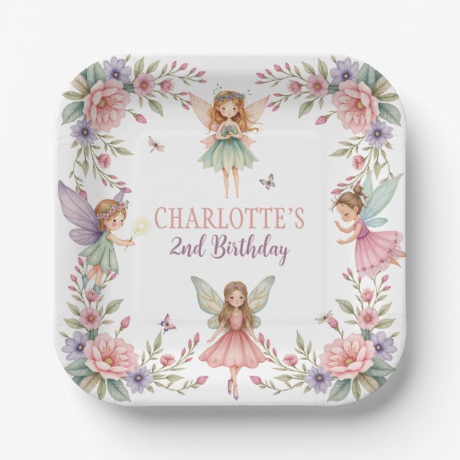 Magische Blumenfee zum 2. Geburtstag Pappteller (Vorderseite)