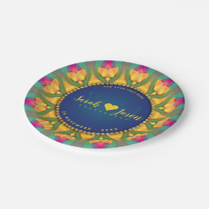Magische Bohemische Sonnenblume Mongram Mandala Pappteller