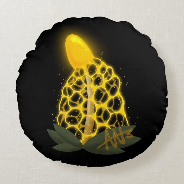 Magische Bridal Veil Funkelnd Gelbes Pilz Rundes Kissen (Vorderseite)