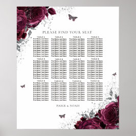 Magische Burgunder-Rose Hochzeitsdiagramm Poster