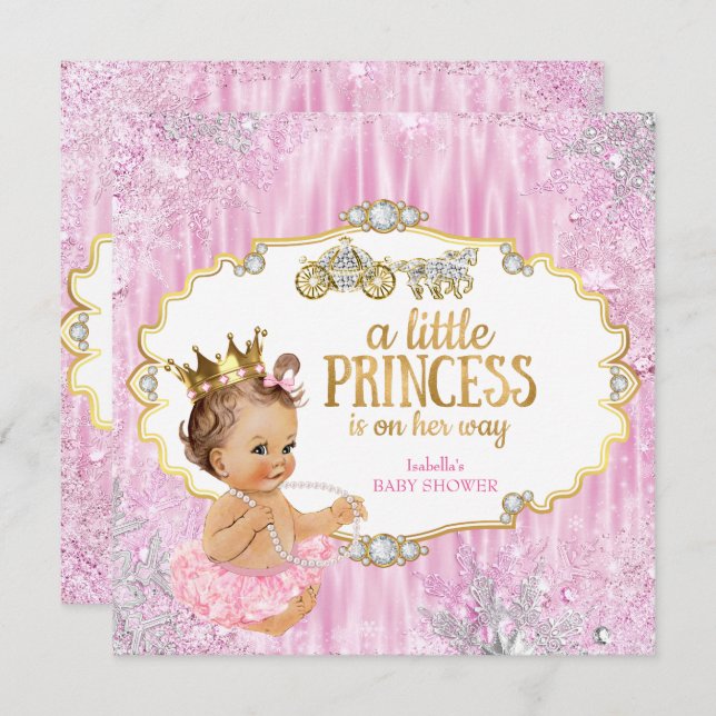 Magische Carriage Princess Baby Dusche Rosa Einladung (Vorne/Hinten)