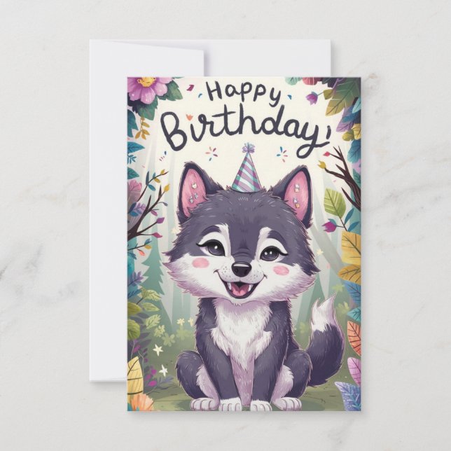 Magische Charming Wolf Digital Geburtstag Karte (Vorderseite)