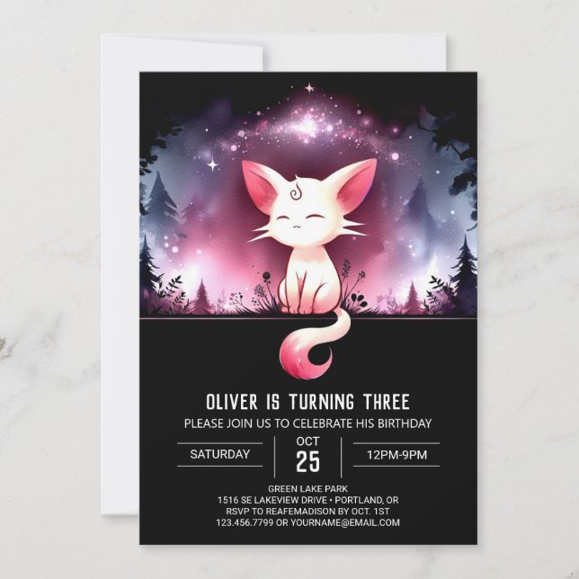 Magische digitale Katze Geburtstag Einladung (Vorderseite)