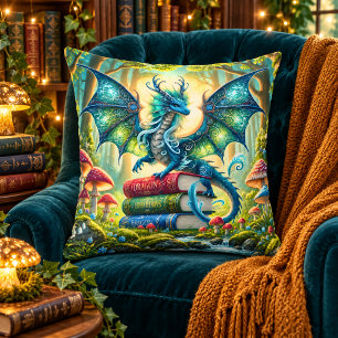 Magische Drachen Bücher & Pilze Fantasy Kissen