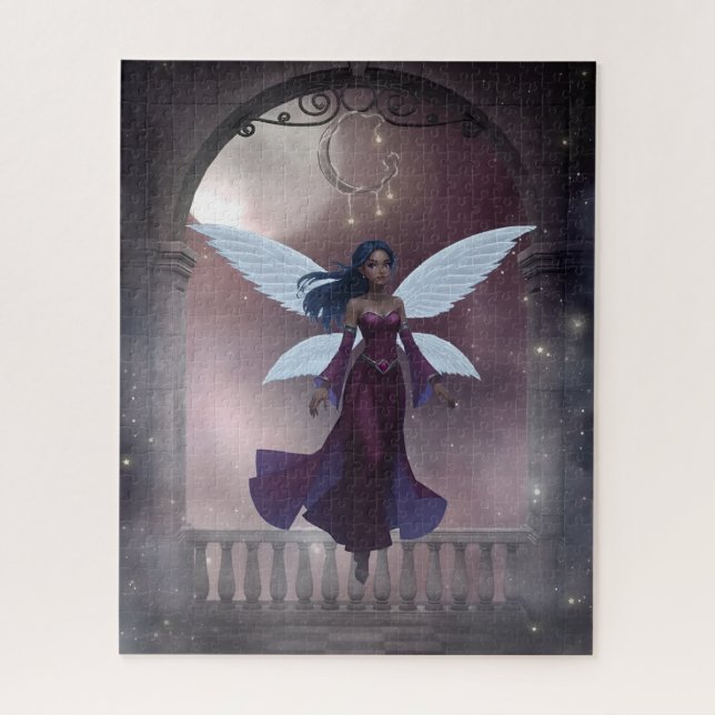 Magische dunkelhaarige Fee mit Mond Puzzle (Vertikal)
