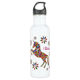 Magische Einhorn-Blume glauben, Glitzer personalis Edelstahlflasche