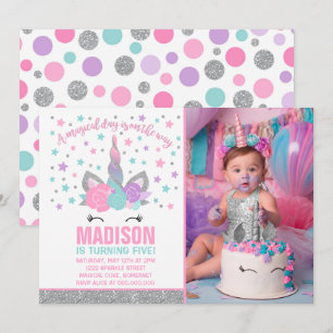 Magische Einhorn Geburtstag Einladung Rosa & Silbe