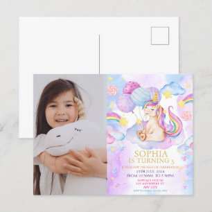 Magische Einhorn-Geburtstagseinladung Regenbogen Postkarte