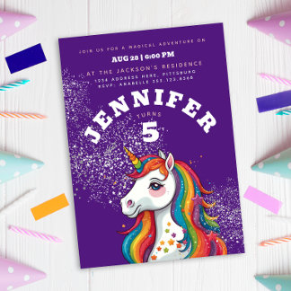 Magische Einhorn-Lila Glitzer-Regenbogenstars Einladung