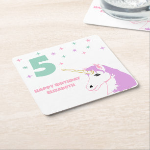 Magische Einhorn-Mädchen-Geburtstag Rechteckiger Pappuntersetzer