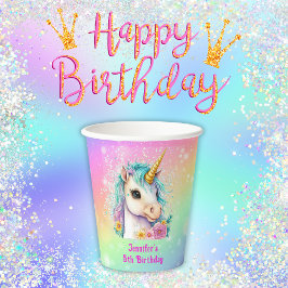 Magische Einhorn-Regenbogen-Glitzern Geburtstag Pappbecher