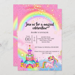 Magische Einhorn-Regenbogen-Himmelsburg Glitzer my Einladung