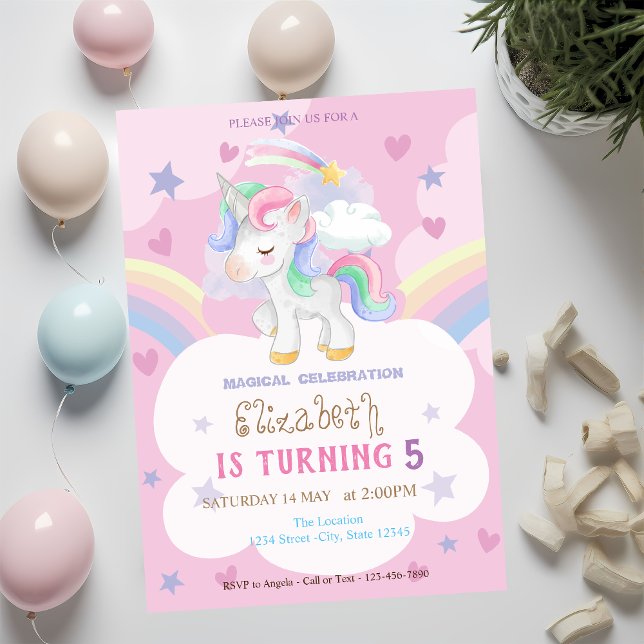 Magische Einhorn-Regenbogenstars Herzens Geburtsta Einladung (Von Creator hochgeladen)
