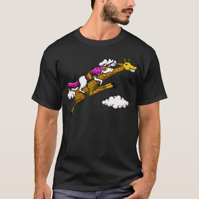 Magische Einhorn-Reitgiraffen-lustige Tiere T-Shirt (Vorderseite)