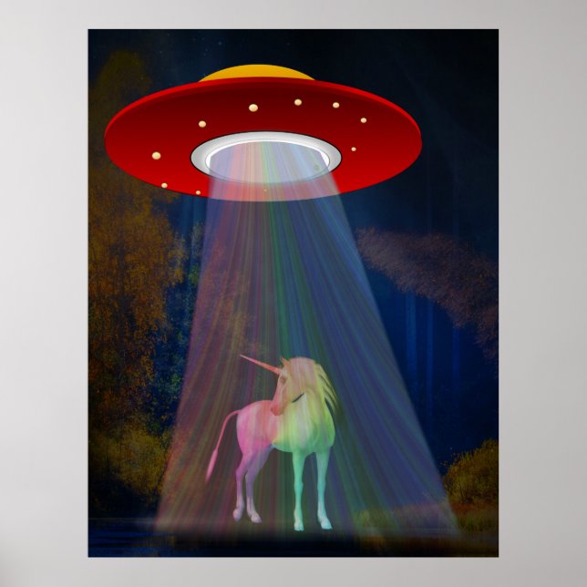 Magische Einhorn-Ufo-Regenbogenbär bei Nacht Poster (Vorne)