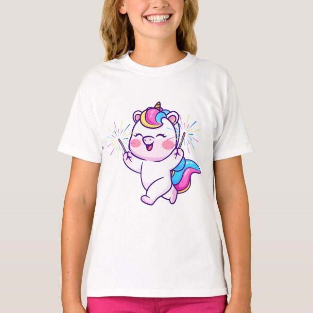 Magische Einhornfeier - Funkelnd und Niedliche Gir T-Shirt (Vorderseite)