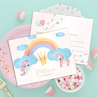 Magische Einhornmädchen in Rosa und Gold Geburtsta Postkarte