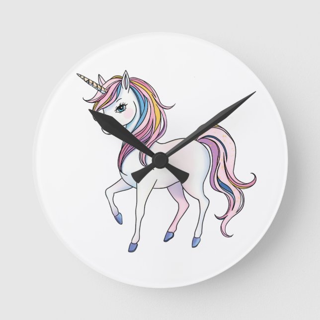 Magische Einhornträume - Whimsical Fantasy Design Runde Wanduhr (Vorderseite)