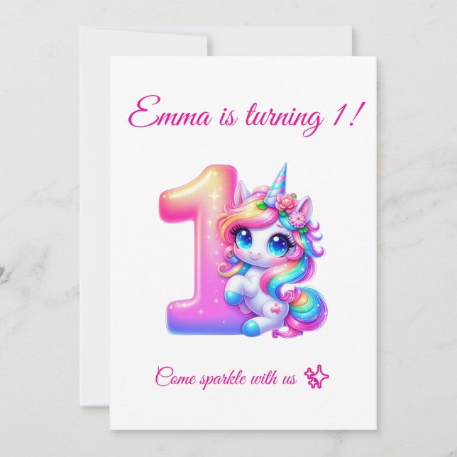 Magische Einladung zum 1. Geburtstag zum Bearbeite (Vorderseite)