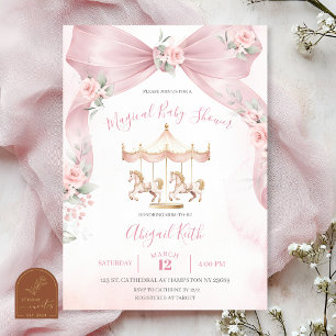Magische Einladung zur Babyparty mit rosa Schleife