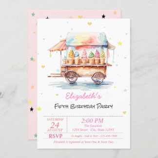 Magische Eiscreme Stars Rosa Geburtstag Einladung