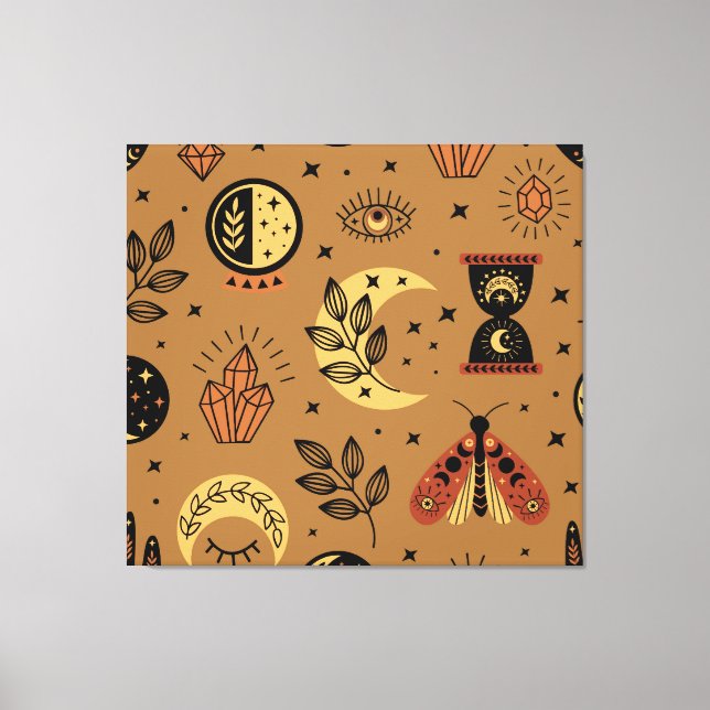 Magische Elemente: Verzaubertes, nahtloses Muster Leinwanddruck (Vorderseite)