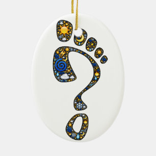 Magische Emojikunst Kokopelli und Fragenabdruck Keramikornament