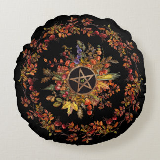 Magische Ernte mit Pentagramm-Monogramm Rundes Kissen
