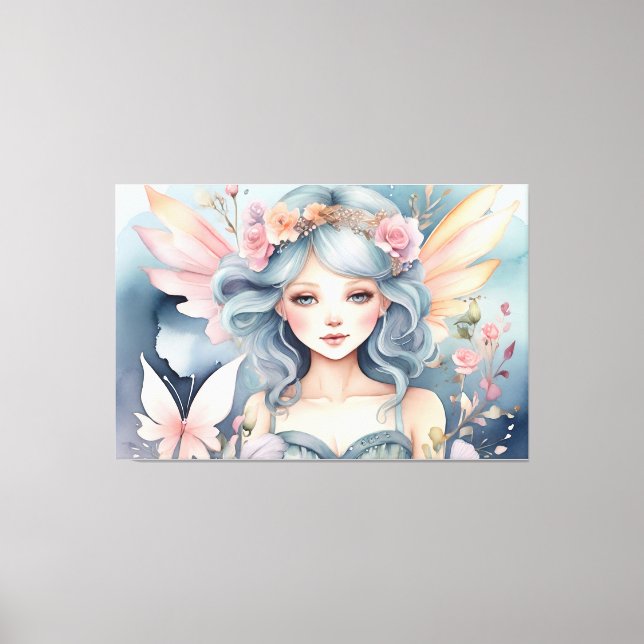 Magische Fairy Floral AI Artwork Wasserfarbe Leinwanddruck (Vorderseite)